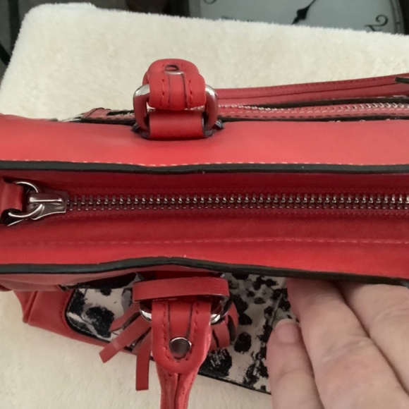Coach Legacy Haley Red Leather and Leopard Print Cloth Trim Satchel With Tassel - Picture 5 of 12
